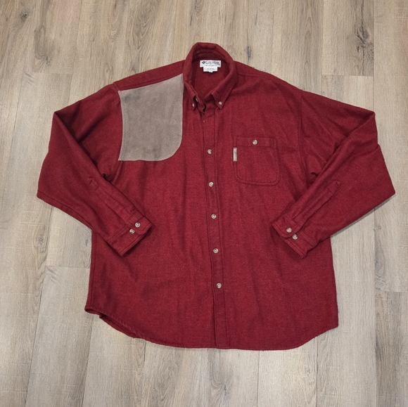 Columbia Shooting Hunting Shirt Mens XLarge Maroon Button Long Sleeve Wool Blend - Picture 1 of 8